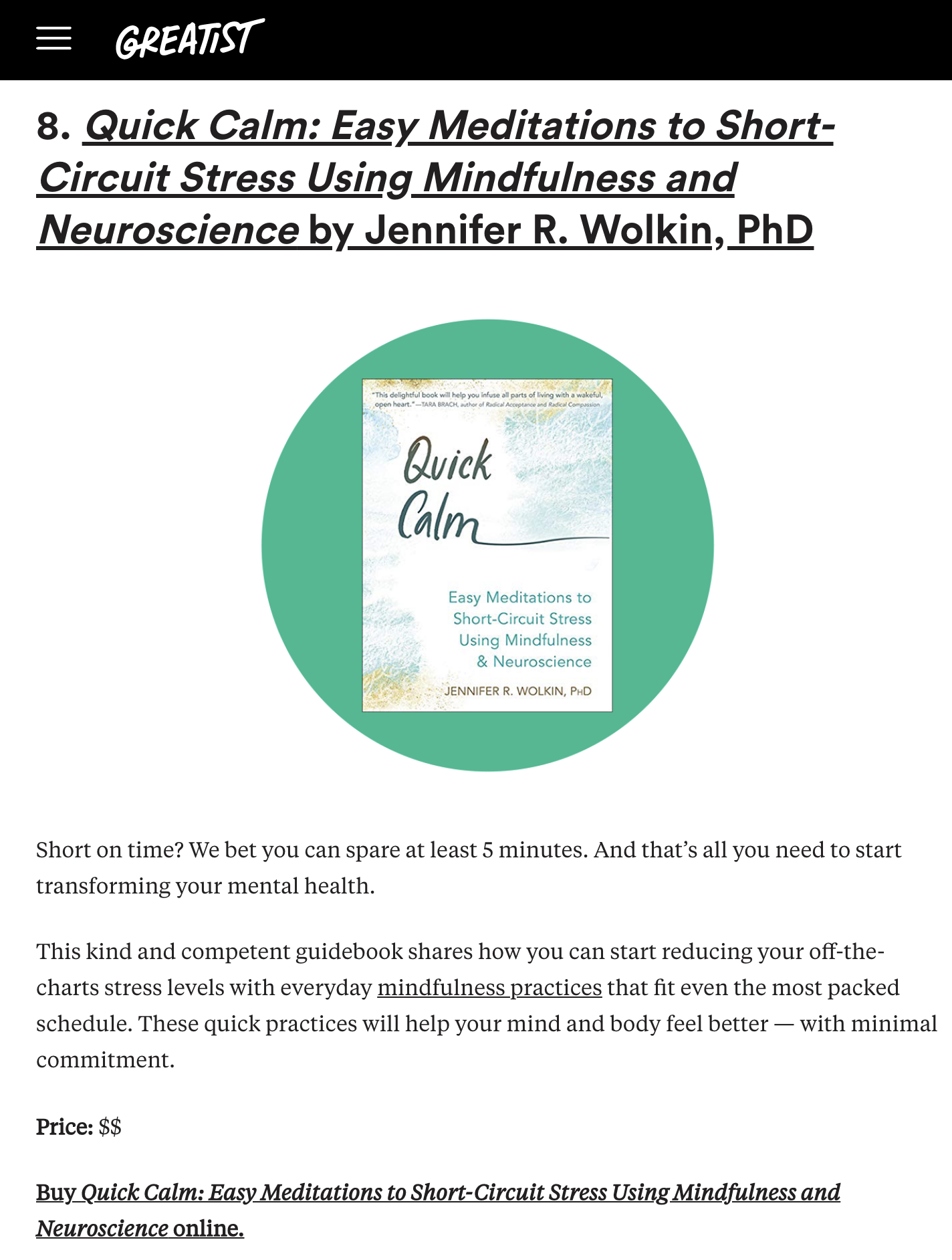 16 Mindfulness Books to Improve Your Well-Being in 2021 quick calm.png